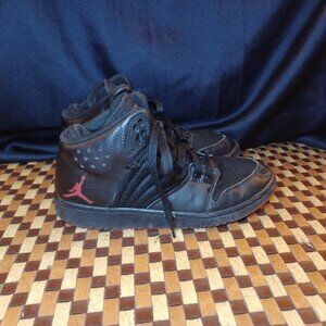 Nike Air Jordan 1 Flight 4 High Top Sneakers Premium Black and Red Size 6Y